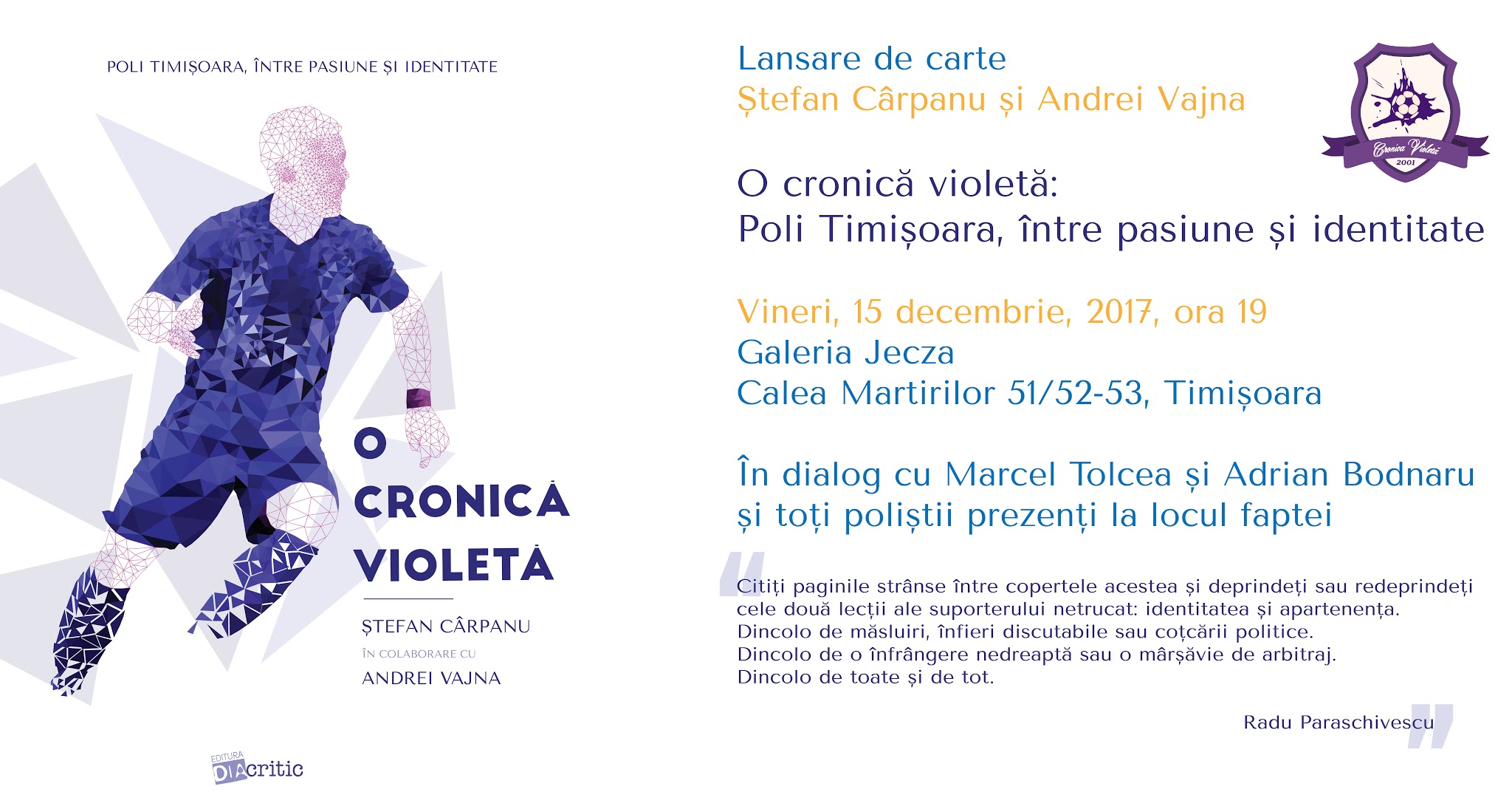 Afișul evenimentului de lansare a cărții
